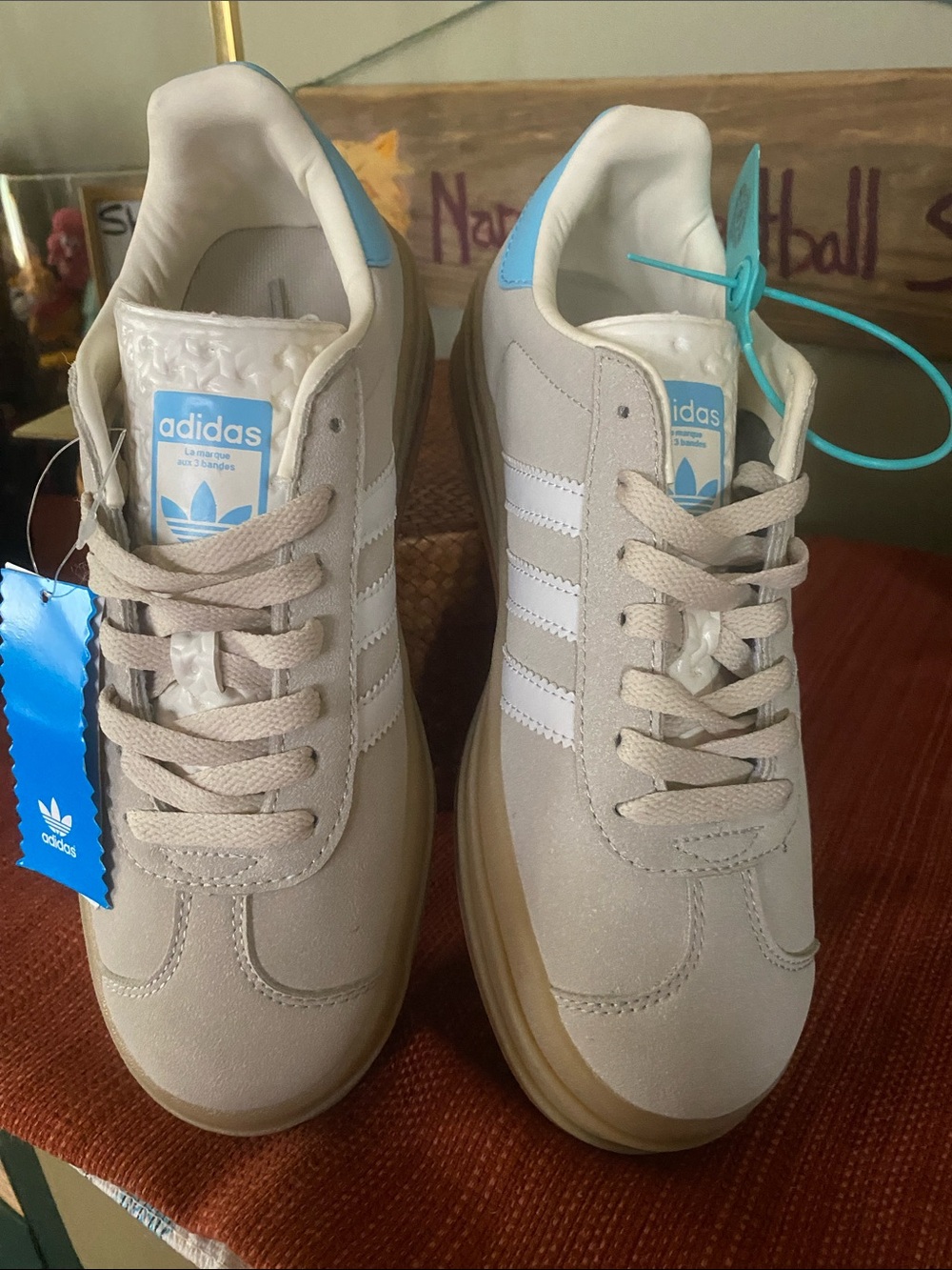 Adidas Bold Wonder Gazelle Beige Suede Sneakers with a Stacked Gum Sole - SZ 8.5 - Picture 15 of 15